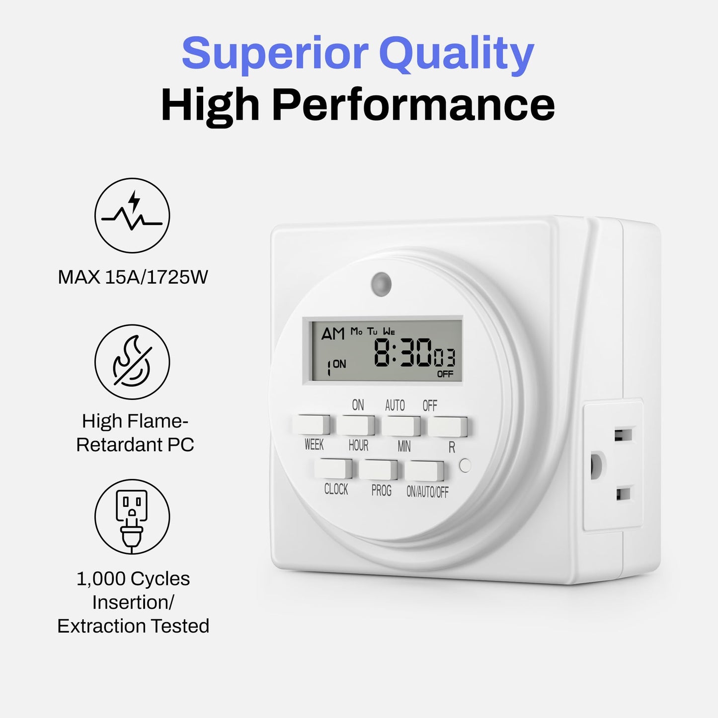 BN-LINK 7 Day Heavy Duty Digital Programmable Timer, 120V, 60Hz, Dual Outlet, Indoor, for Lamp Light Fan Security ETL Listed