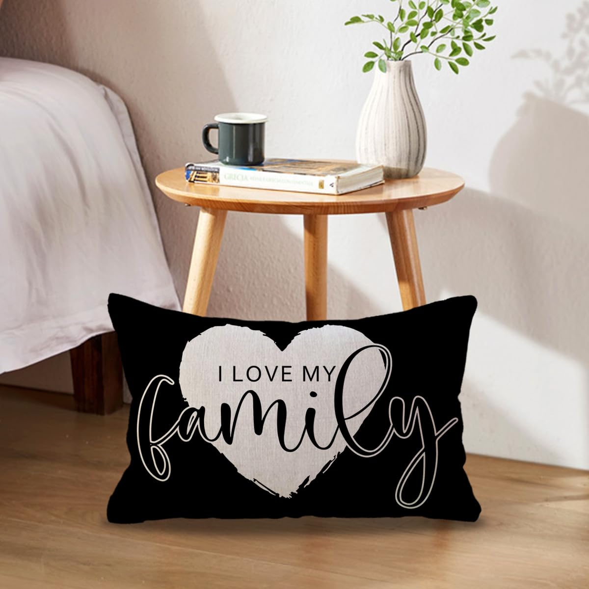 Home Quote Throw Pillow Cover Family is Everything Cushion Covers 12 x 20 Inch Farmhouse Rustic Decor Lumbar Pillowcases 2Pack with Saying Housewarming Gifts for Sofa Couch (Black)