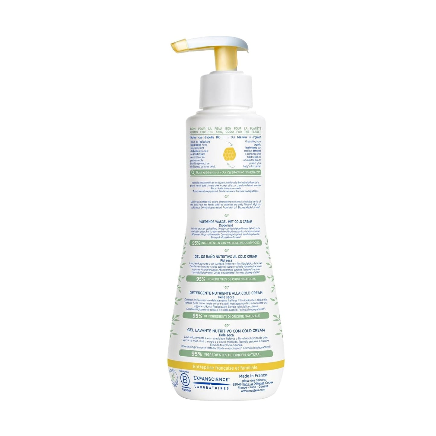 Mustela Baby Nourishing Cleansing Gel – Hair & Body Wash for Dry Skin - with Natural Avocado, Cold Cream & Beeswax - 10.14 fl. oz.