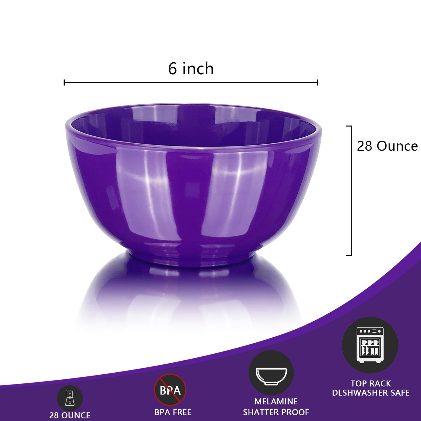 yongzhenlite Set of 6 Melamine 28oz Salad Bowl Set,6 inch Round Soup Bowl,100% Melamine Dinnerware set for Dinner or Picnic Party,Break-resistant and BPA Free,Multicolor (with Lid)