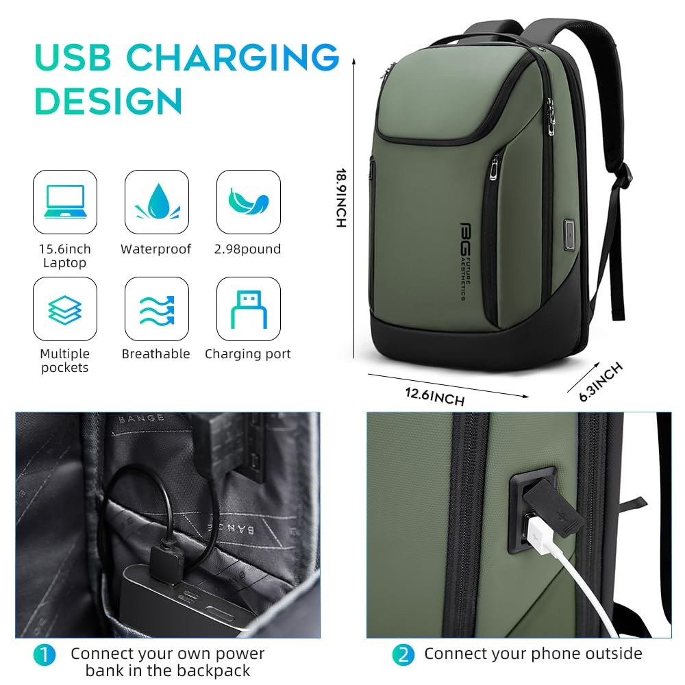 BANGE Business Smart Backpack Waterproof fit 15.6 Inch Laptop Backpack with USB Charging Port,Travel Durable Backpack