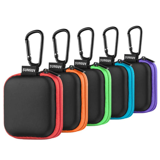 Sunguy [5-Pack] Earbud Case, Portable EVA Small Earbuds Carrying Case Storage Bag Organizer with Carabiners for Earphones, Earpieces, SD Memory Card, Camera Chips