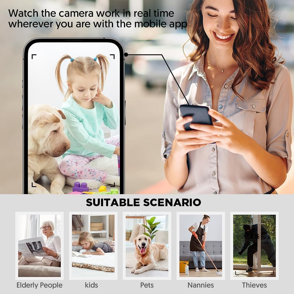 SOPKVL Bluetooth Speaker Camera - HD 1080P Wireless Camera - WiFi Cam with 240° Ultra Wide Angle Lens - Supports WiFi Bluetooth connectivity.