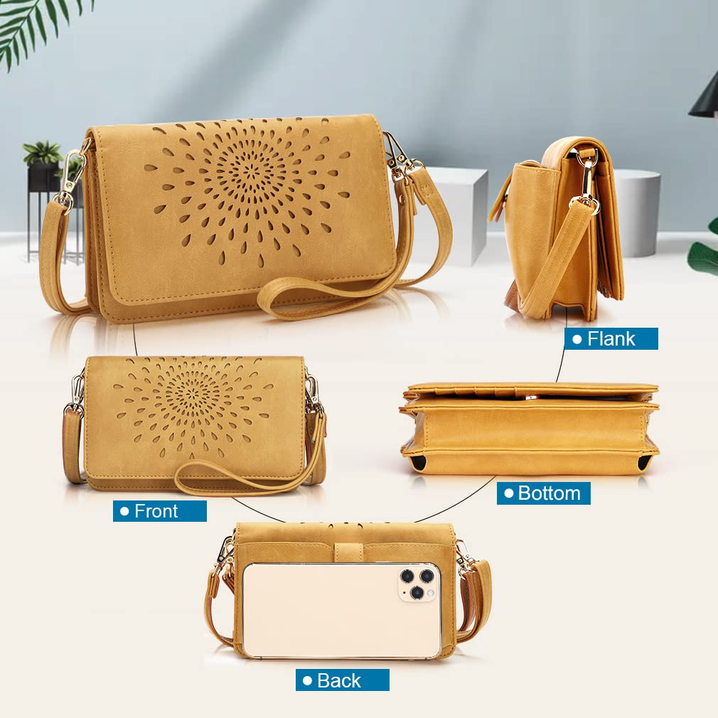 APHISON Multi-Function Small Crossbody Bags For Women,Cell Phone Shoulder Bag,Clutch Purse,RFID Wristlet Wallet,Card Holder Yellow