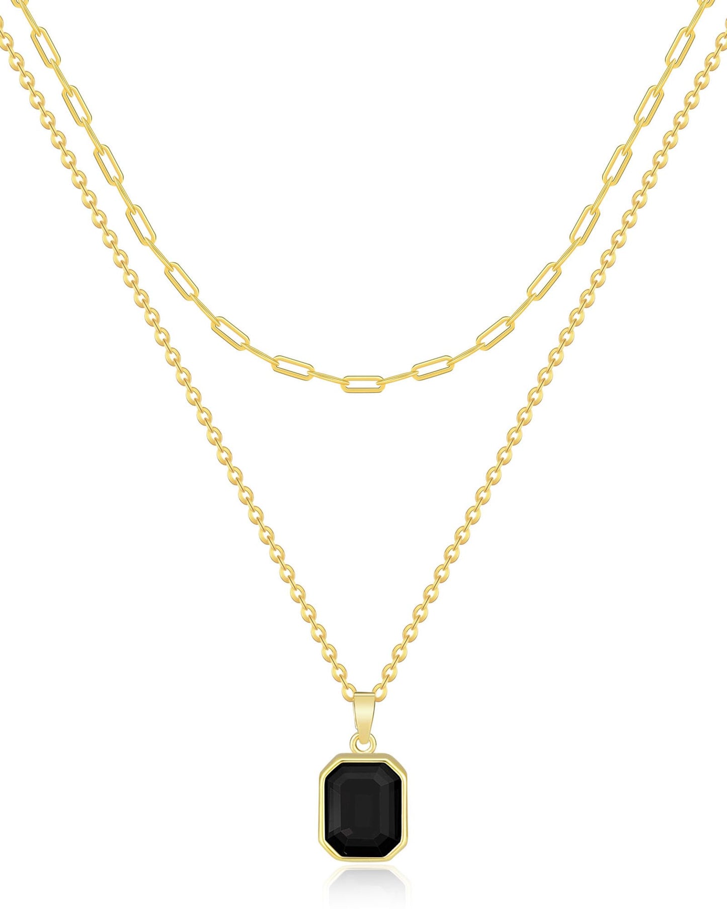 Gold Layered Necklaces for Women, 18k Gold Plated Crystal Necklace Paperclip Choker Emerald Green Jewelry for Women Gifts