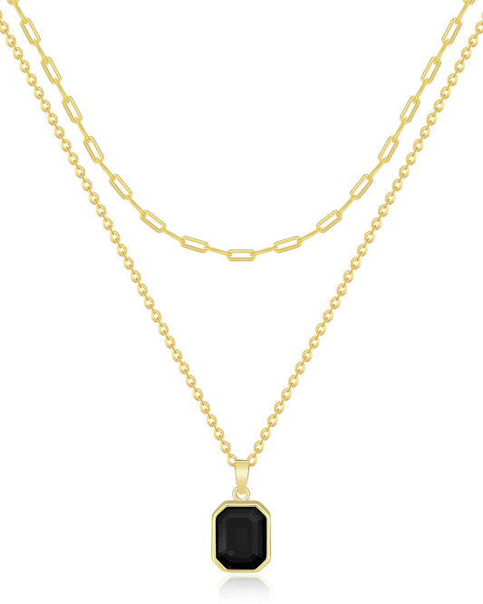 Gold Layered Necklaces for Women, 18k Gold Plated Crystal Necklace Paperclip Choker Emerald Green Jewelry for Women Gifts