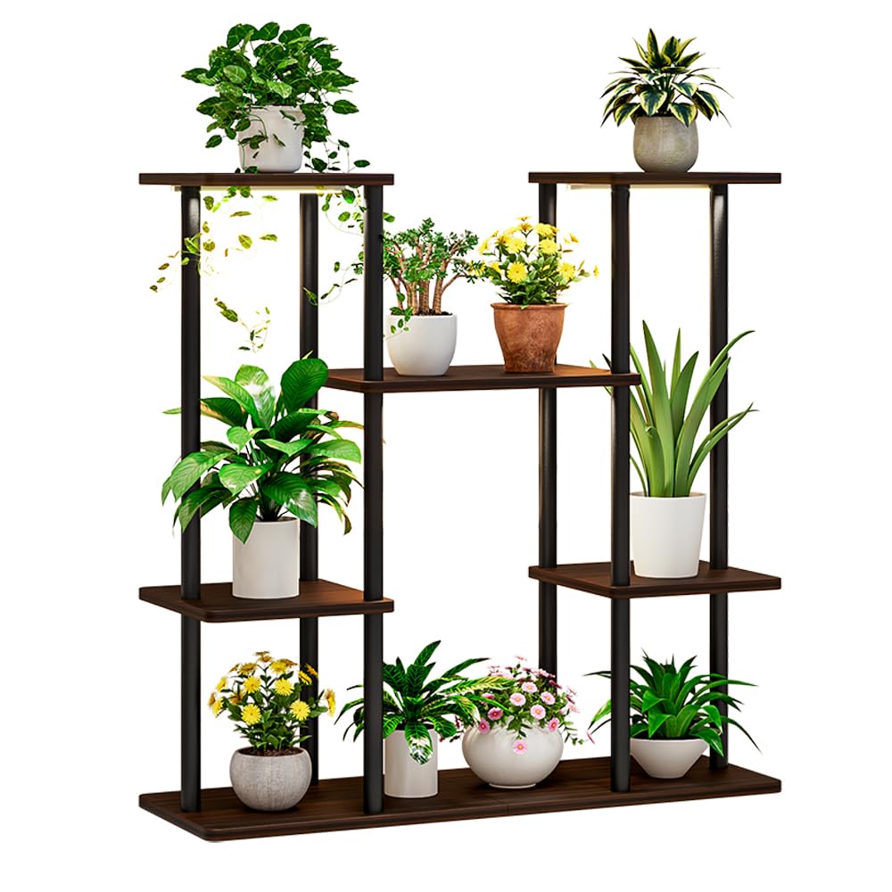 INGIORDAR Plant Stand With Grow Light Indoor Corner Tiered Metal Plant Organizer 4 Tier 10 Pot plants shelf for Window Garden Balcony Living Room