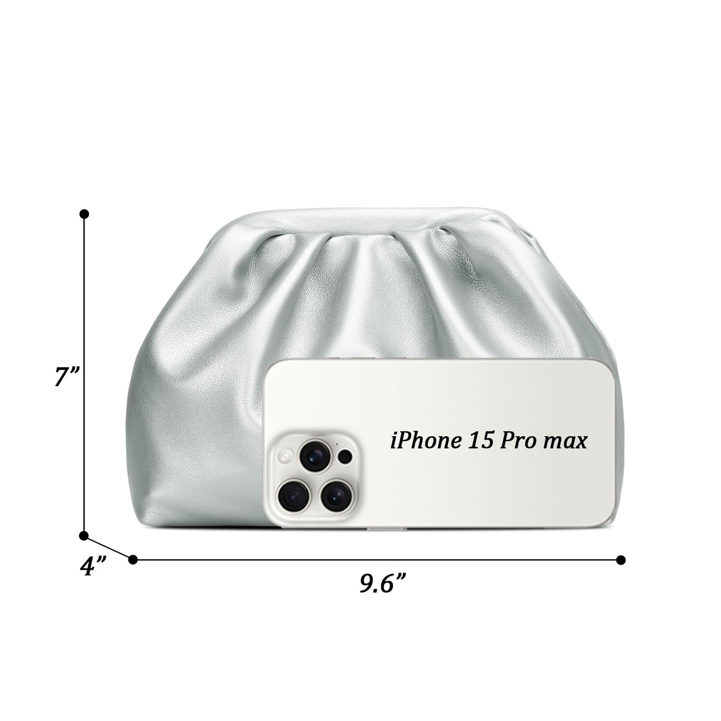 KKXIU Pleated Evening Handbag for Women Formal Clutch Purse with Removable Chain Strap Soft Wedding and Prom Bag Elegant Crossbody Clutch (Silver)