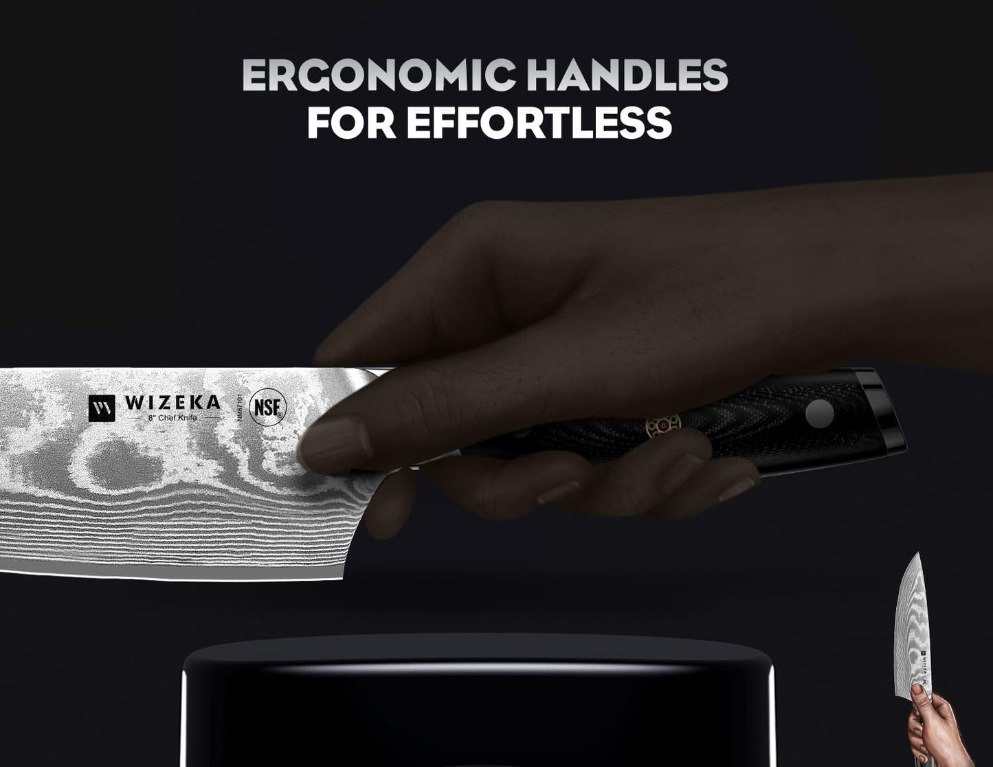 WIZEKA Damascus Chef Knife Set: 3 PCS,Super Sharp Kitchen Knives: Made of Japanese Steel VG10: Full Tang Professional Chef Knife Set With G10 Ergonomic Handle