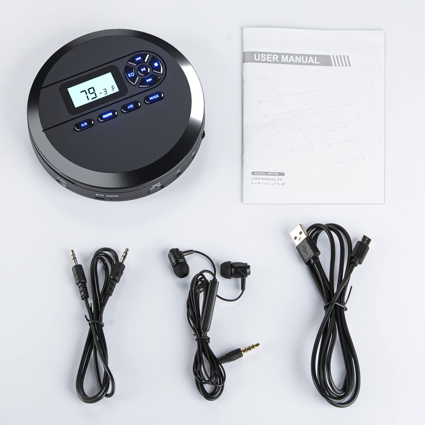 DESOBRY CD Player Portable with Speakers & FM Transmitter, Rechargeable Compact CD Player for Car Built-in 2000mAh, Portable Player with LCD Screen, Earphones, AUX Cord