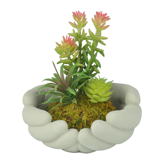 Hisow Small Artificial Plants, Mini Succulent Plants with Cute Plant Pot, Artificial Succulents in Pots for Office Desk Decor and Bedroom Kitchen Bathroom Plants Decor (C)