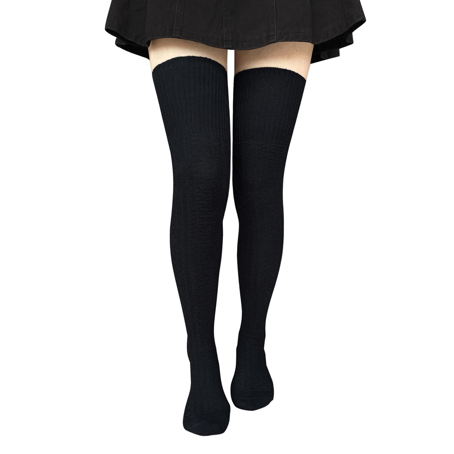 Bestjybt Women Extra Long Thigh High Socks Cotton Knit Over Knee Socks Warm Thick Leg Warmer Boot Stockings (US, Alpha, One Size, Regular, Regular, Black)