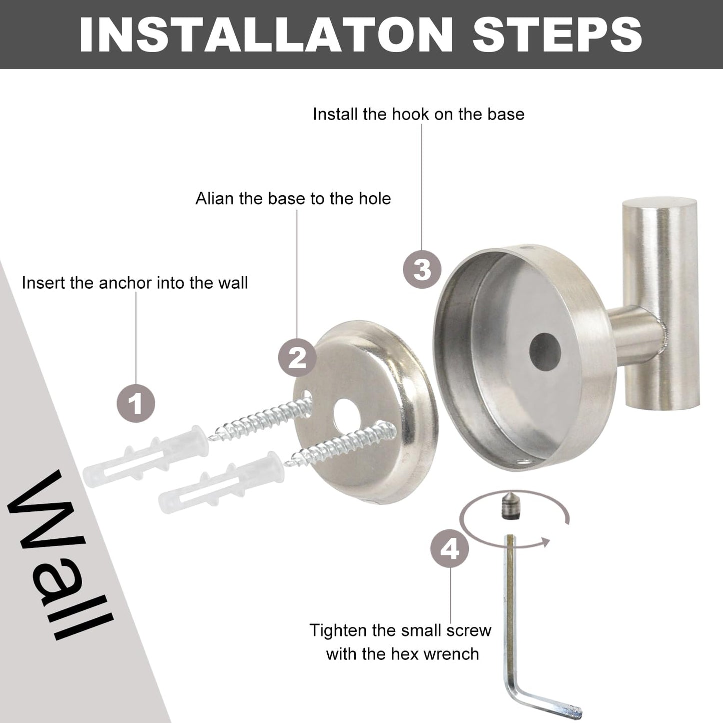 Bntuk Towel Hook for Bathroom, Heavy Duty Wall Hooks, Stainless Steel Coat Robe Clothes Hook for Bathroom Kitchen Garage Hotel, 2 Packs Wall Mount Towel Holder, Brushed Silver