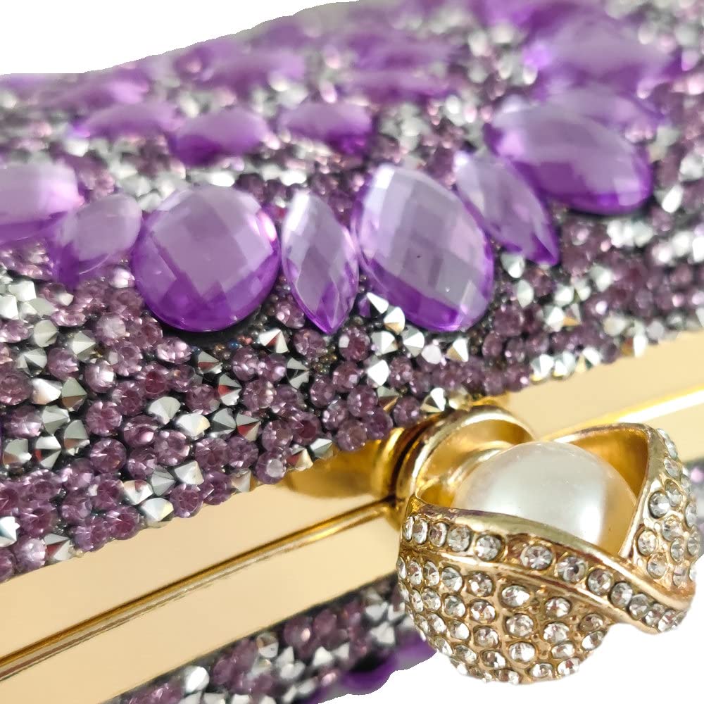 Boutique De FGG Pearl Clasp Crystal Clutch Purses for Women Evening Bags Wedding Handbag Party Rhinestone Clutch Bag,Mini,Light Purple