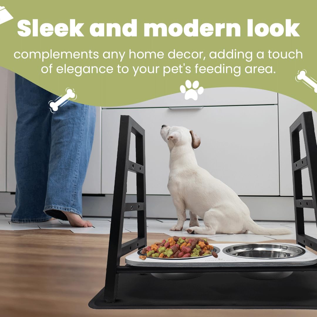 Elevated and Raised Dog Bowl Stand with 2 Stainless Steel Bowls Included- 3 Height Adjustable Dog Food Stand - Multi Slow Feeder Bowls Included
