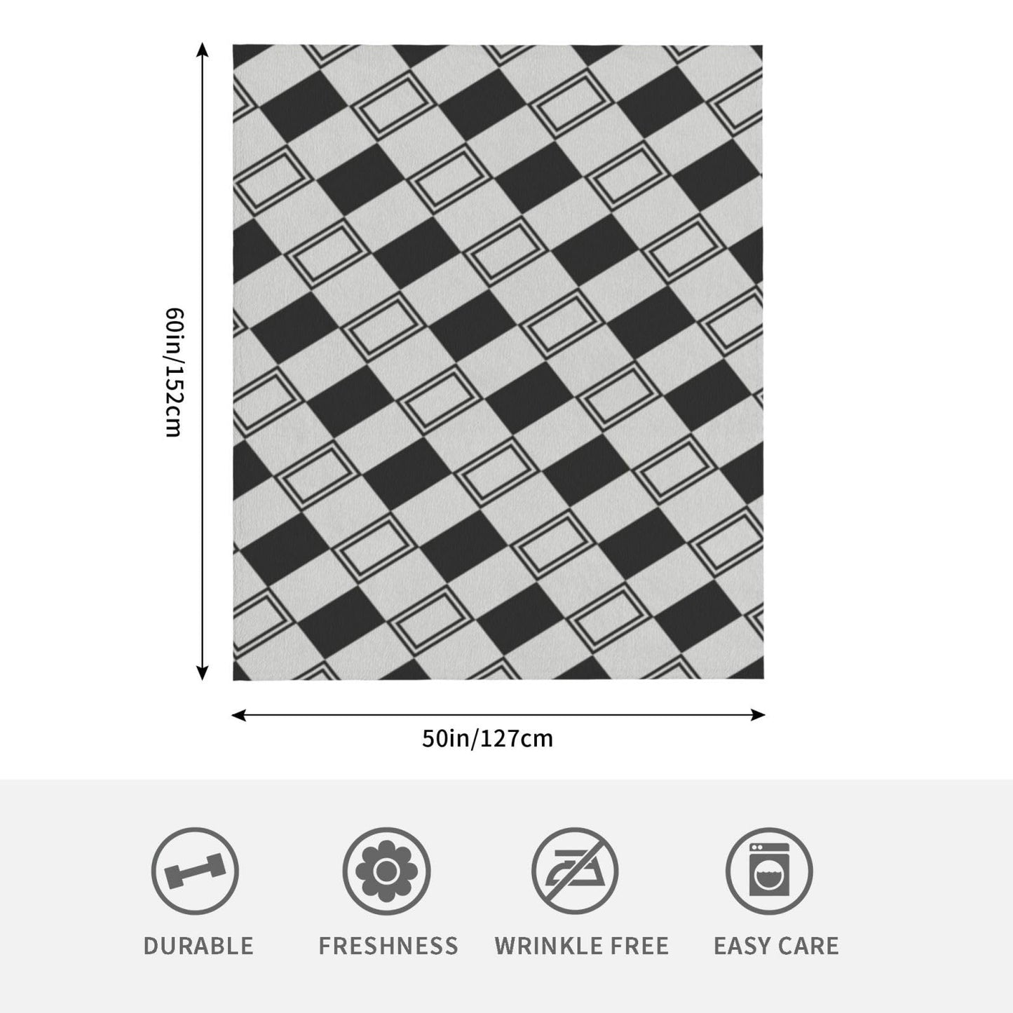 Coipdfty Checkered Blanket Plaid Throw Blanket Soft Cozy Flannel Blanket for Couch Bed (Black Oblique Rectangles, Throw 50"x60")