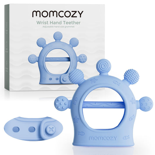 Momcozy Baby Teether Toys | Food Grade Silicone Teething Relief 0-6 Months | Toy 6-12 Months | Baby Essential | Blue