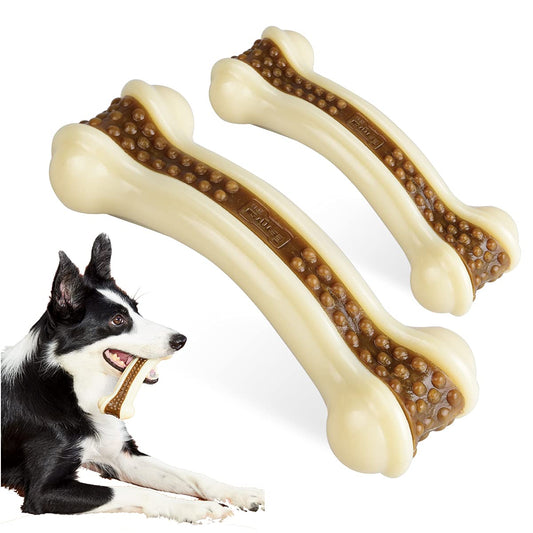 BETTEPROD Dog Chew Toys for Aggressive Chewers Large Breed,2 Pack Beef Flavor Indestructible Dog Teething Chew Toys Bones for Large/Medium/Small Puppies,Pet Toy with Nylon