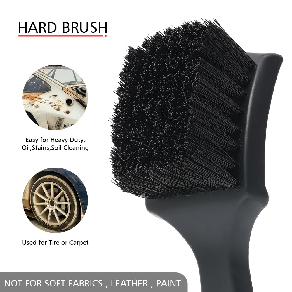 pulwury 9pcs Detailing Brush Set,Interior Cleaning Brush,Steel Wire & Tire Brush Automotive Cleaning Brush Kit,for Cleaning Engine, Body Exterior Surface, Carpet, Truck, SUV, RV, Motorcycle