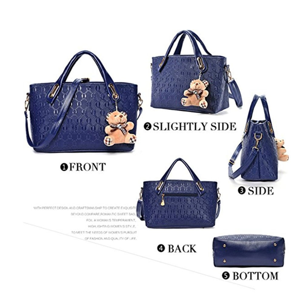 FiveloveTwo Women 4 Pcs Top Handle Satchel Hobo Handbag Set Large Tote +Purse +Shoulder Bag+Card Holder Pink