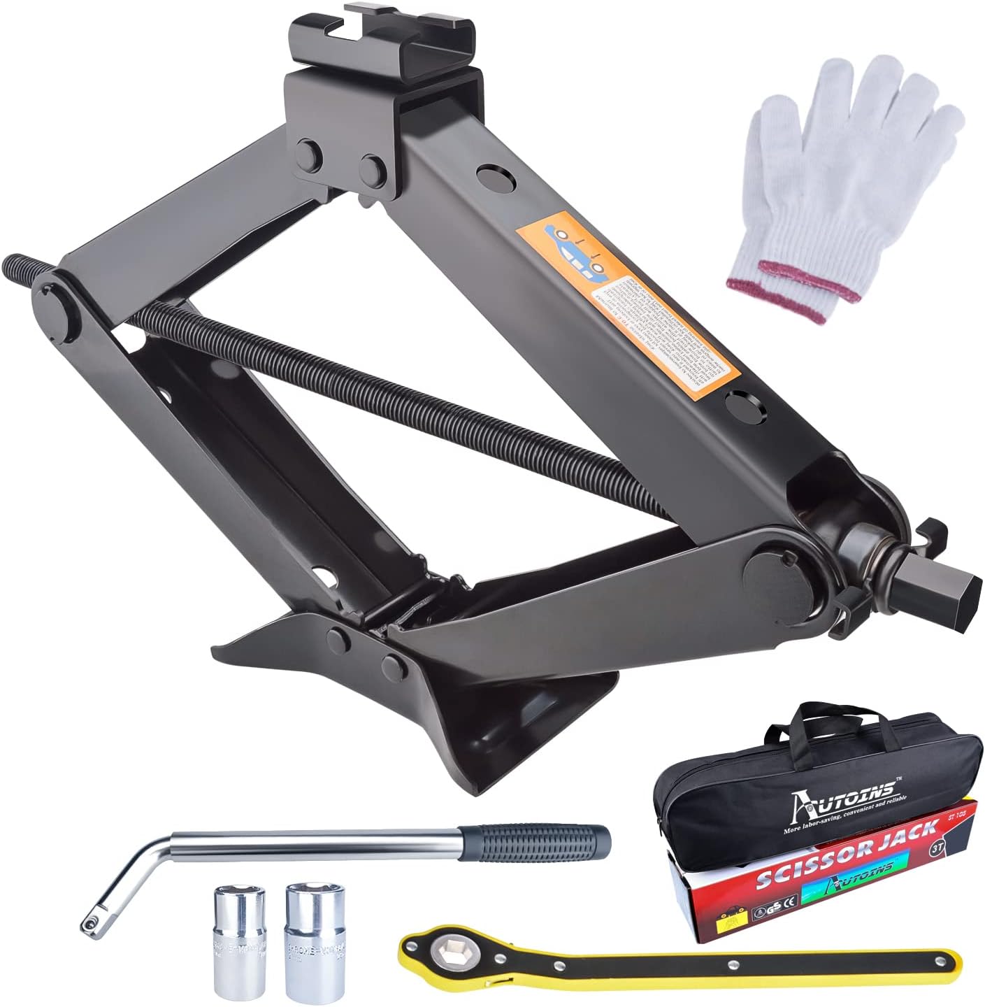 Scissor Jack Set- 3 Ton (6614 lbs) Car Jack Kit Auto - Smart Mechanism with Hand Crank/Wrench/Lug Wrench Thickened Base for Car SUV MPV