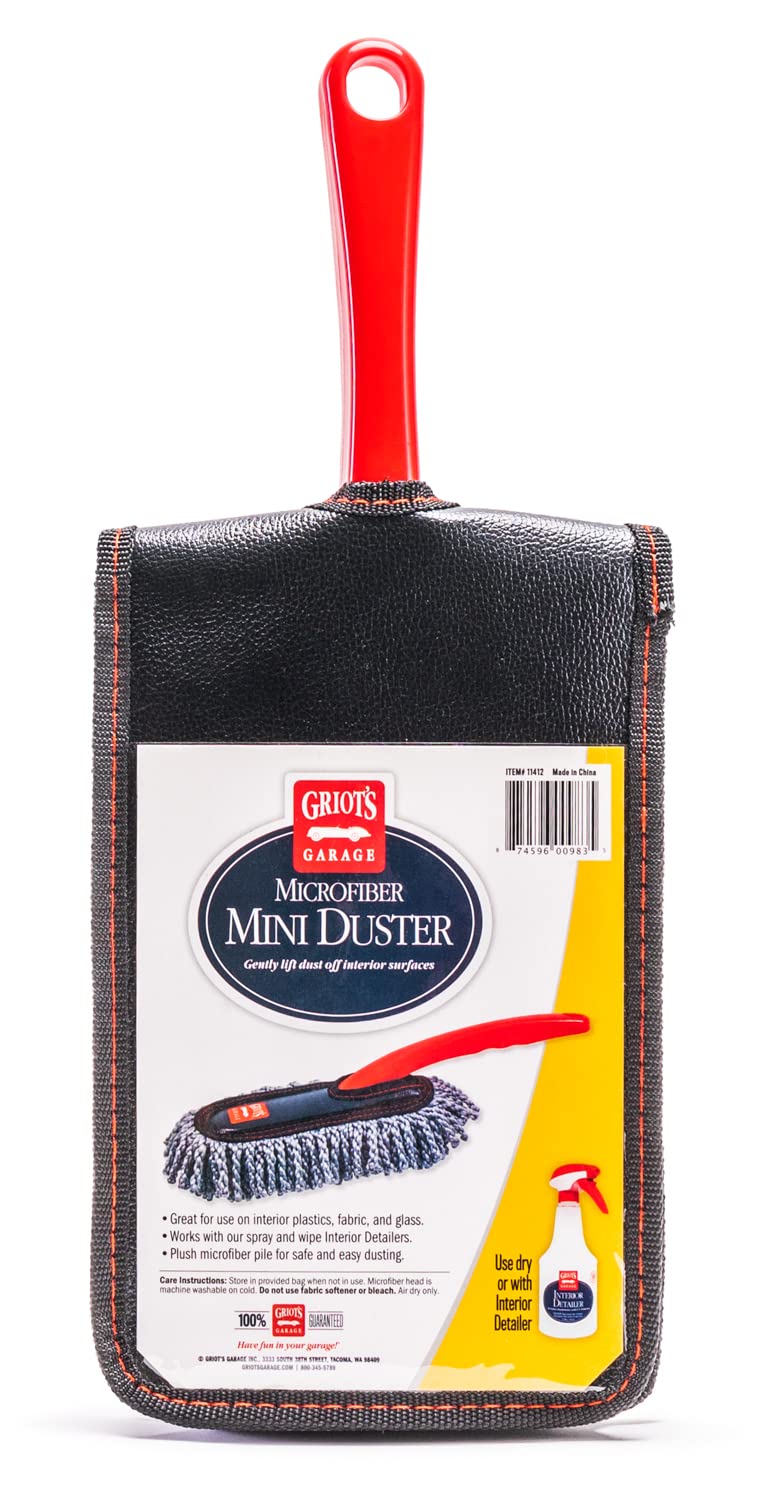 Griot's Garage Microfiber Mini Duster for Car Interior Cleaning and Detailing, Cleans Paint, Glass, Chrome, and Trim, Storage Bag Included, 11412