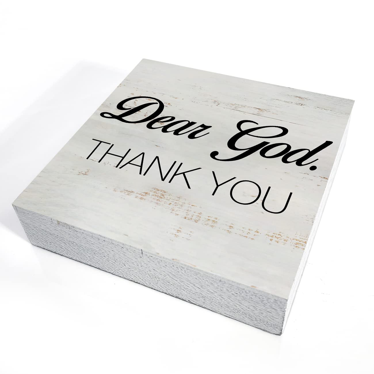 Dear God Thank You Wooden Box Sign Desk Décor Farmhouse Wood Block Plaque Rustic Box Sign for Living Room Shelf Table Decoration (5 X 5 Inch)