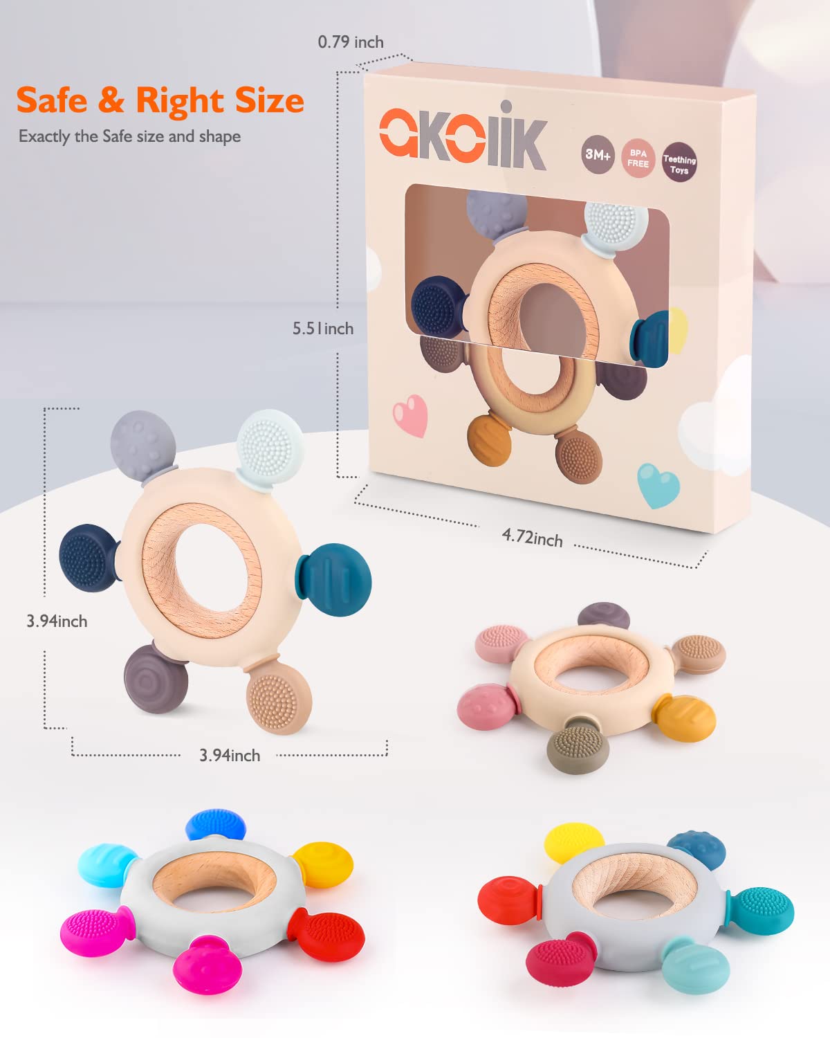 akolik Baby Teething Toys, Teething Relief Toy, BPA Free Baby Chew Toys Infant Toys Newborn Accessories, Teethers for Babies 0-3-6-9-12 Months Old Boys Girls