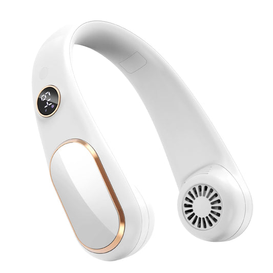SLENPET Neck Fan, Rechargeable Personal Portable, Hands Free wearable Battery Operated 5 Speeds, USB Neck Cooling for Indoor Outdoor, Adjustable Width Fit, Digital Display, 4-12 Hours, White