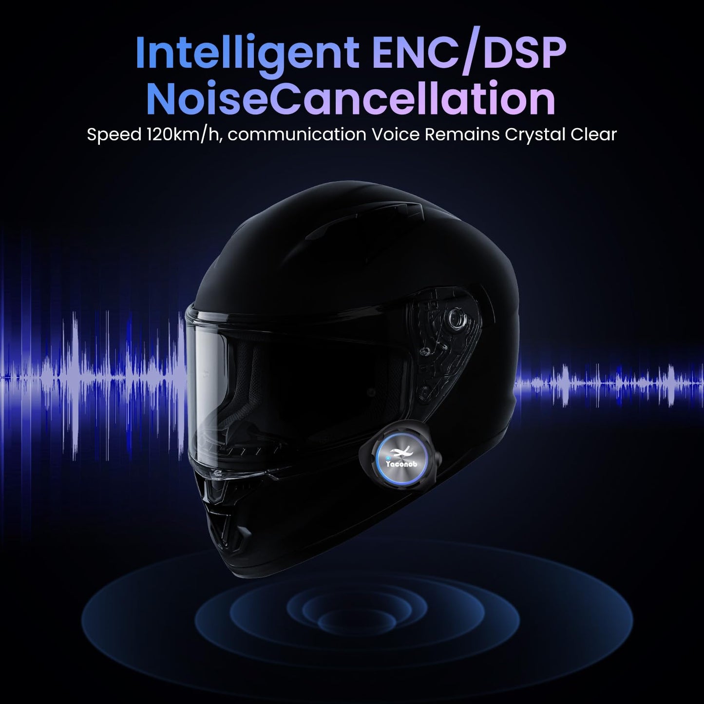 Yaconob Y3 Helmet Bluetooth Headset (More Suitable for Couples), Auto Answer Phone, Intercom, Music, Intercom, Active Noise Cancellation, Waterproof (1 Pack)