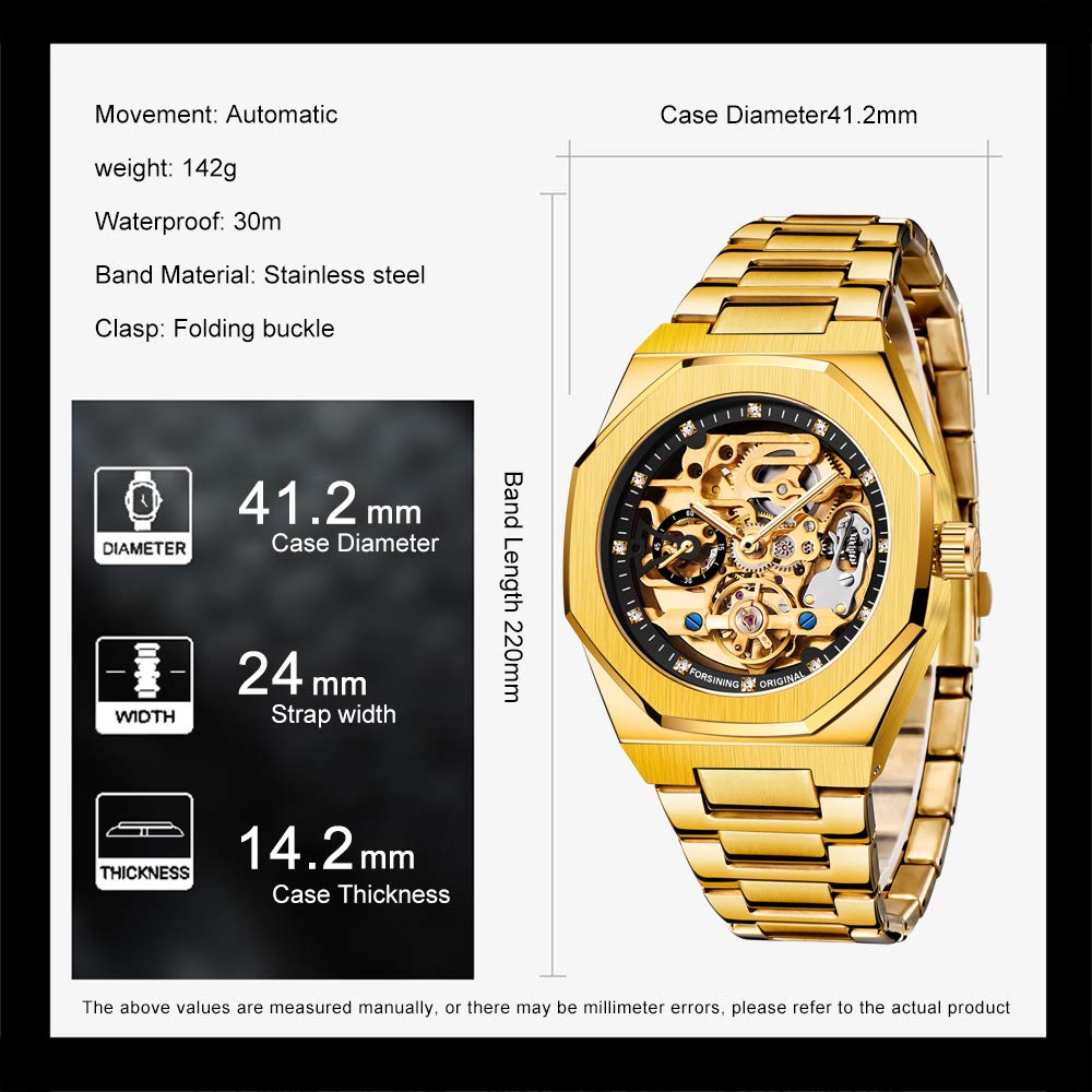 Tiong Cool Tourbillon Automatic Mechanical Watch Men Gold Luxury 2 Dial Watch Metal Stainless Steel Watchband Christmas Gift