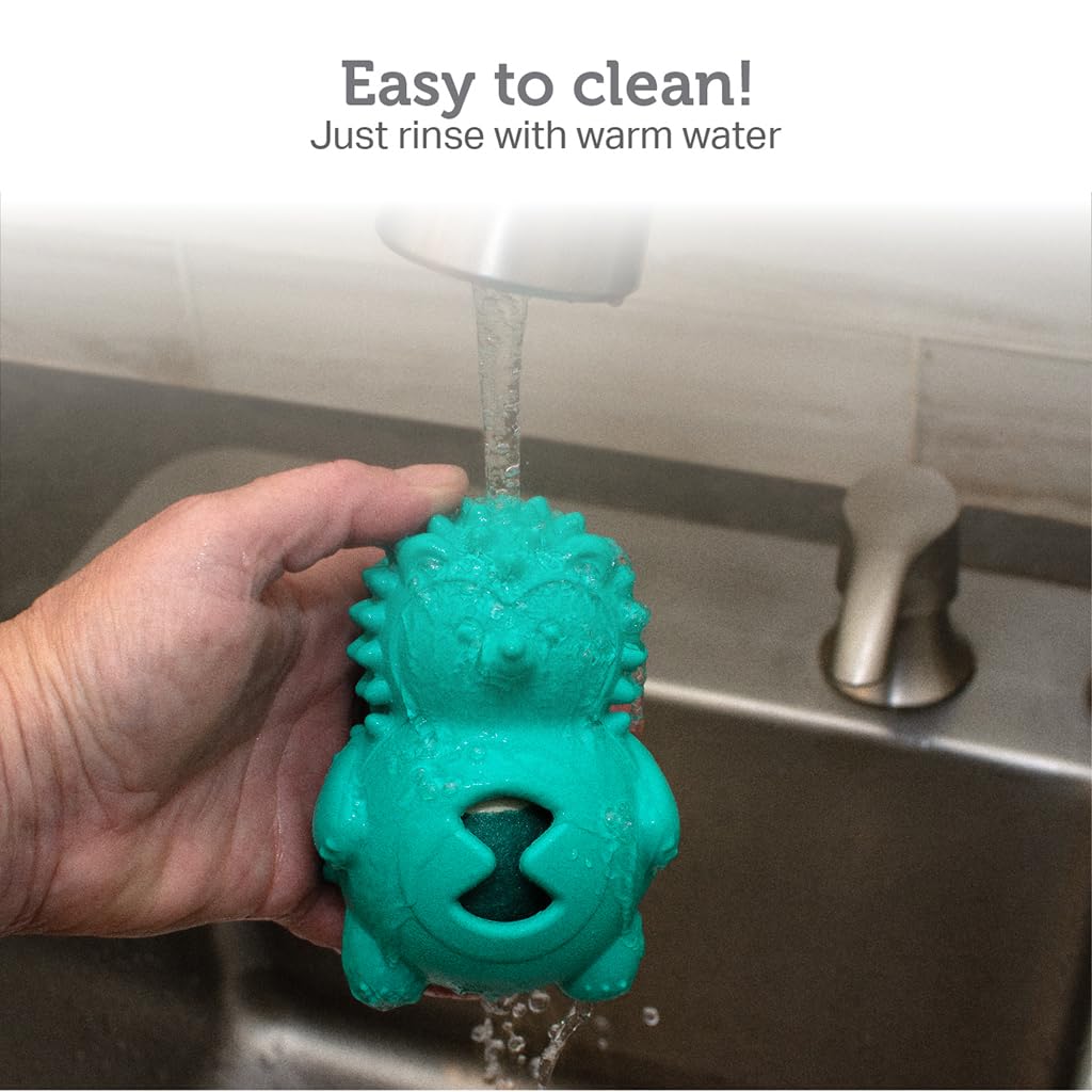 Friends Forever Squeaky Dog Toys with Tennis Ball, Tough Dog Chew Toys, Interactive Puppy Toy with Natural Rubber, Teal Hedgehog