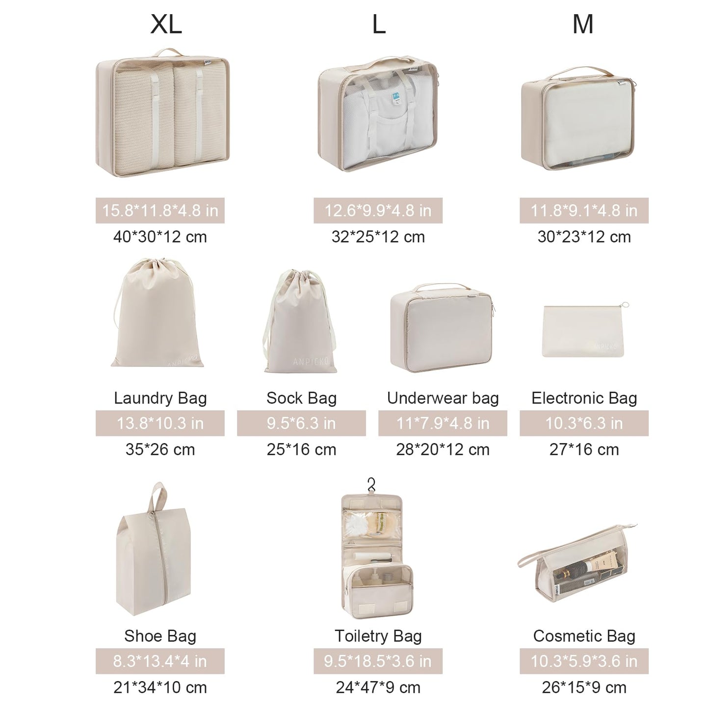 Travel Packing Cube Luggage Organizer - Travel Essential Accessory for Suitcase Lightweight Durable Toiletry Cosmetic Laundry Shoe Compression Carry on Storage Large Bag 10 set