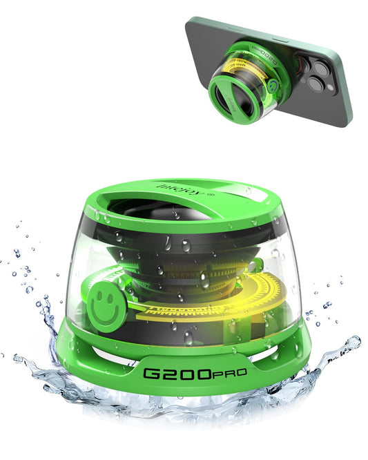 Intejoy Portable Bluetooth Speakers Wireless with RGB Light, Stereo Sound Shower Speaker Bluetooth 5.4 Version, Magnetic Mobile Phone Holder -G200Pro (Green)