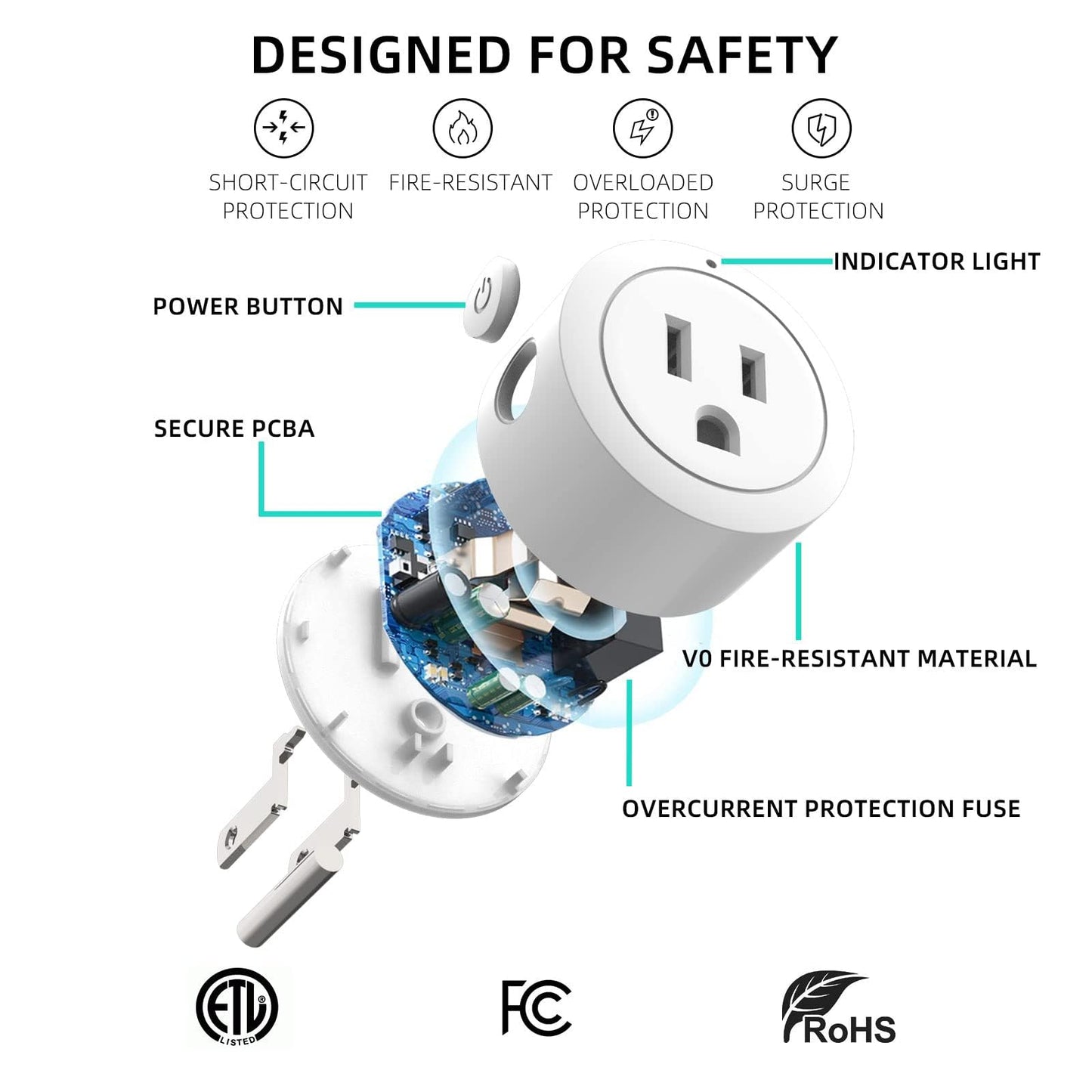 Amysen Matter Smart Plug, 4Pack (WHITE), Compatible with Alexa, Apple Home, Siri, Google Home, SmartThings, 10A/1250W Max, 2.4G Wi-Fi Only