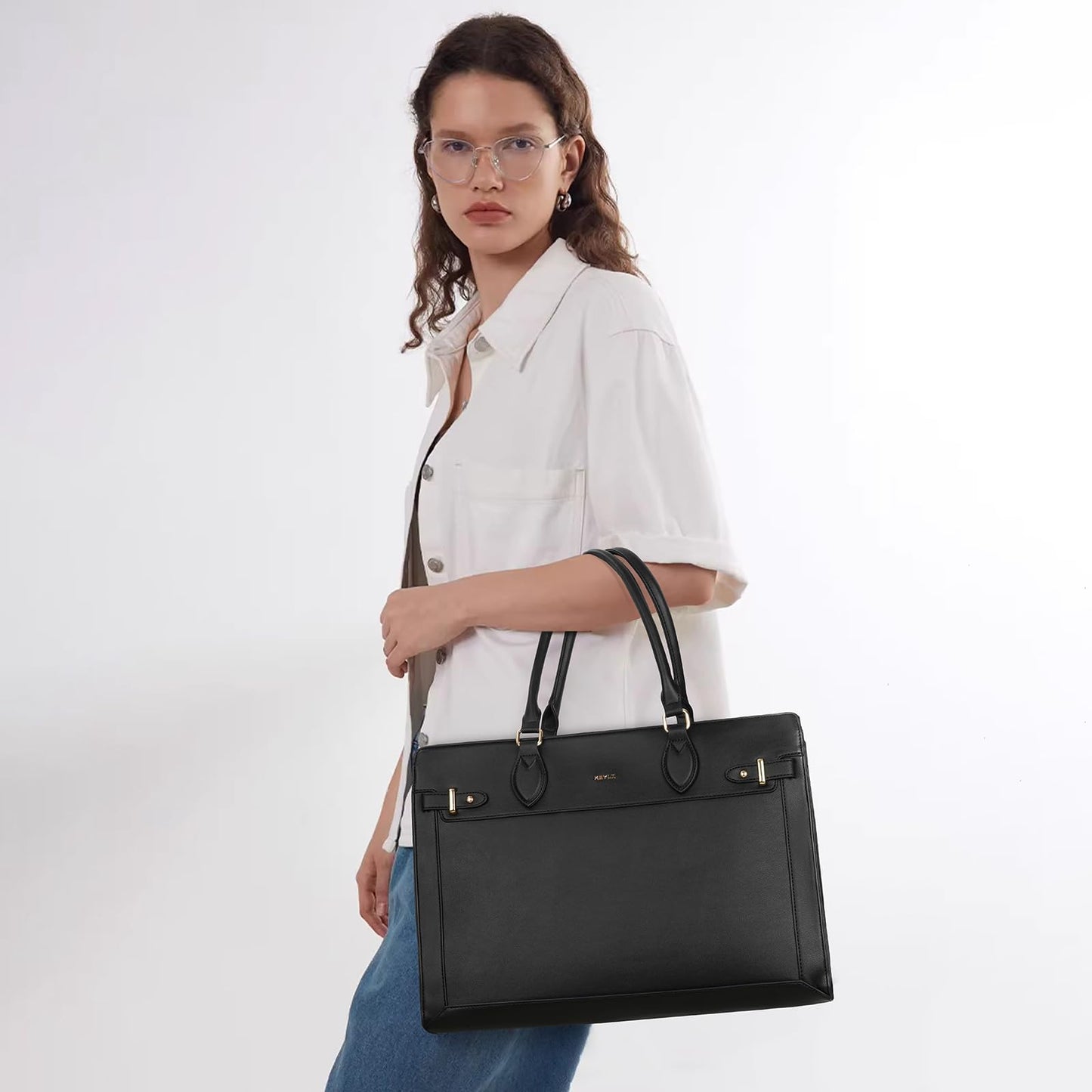 Keyli 3pc Sets Laptop Tote Bag for Women 15.6 Inch Work Bag Business Computer Briefcase Waterproof Leather Laptop Purses Casual Shoulder Handbag Messenger Bags for Travel Teacher Office Black