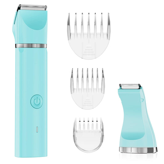 AIBRIT PRO Electric Bikini Trimmer for Women,2 in 1 Electric Shaver for Women Pubic Hair, Portable Razors for Shaving with 2 Trimmer Heads,IPX7 Waterproof (Blue)