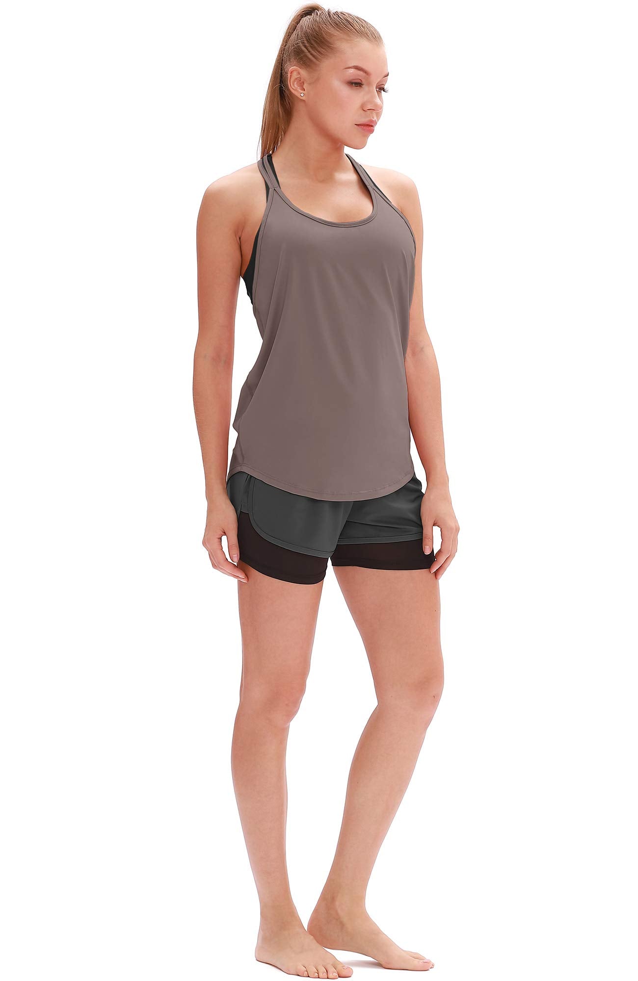 icyzone Workout Tank Tops for Women - Athletic Yoga Tops, T-Back Running Tank Top(Pack of 2) (M, True Blue/Mauve Shadows)