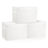 Bagnizer Large 17" 42 Quarts Collapsible Stackable Storage Bins with Lids [3-Pack] Foldable Fabric Linen Storage Boxes Cube, Closet Organizer Baskets with Label (16.7 x 12 x 12, White)
