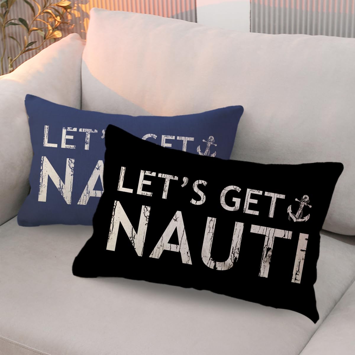 ULOVE LOVE YOURSELF Costal Beach Throw Pillow Cover Let’s Get Nauti Anchor House Decor Cushion Covers Nautical Summer Decorative Lumbar Pillowcases 12x20 inch(Blue)