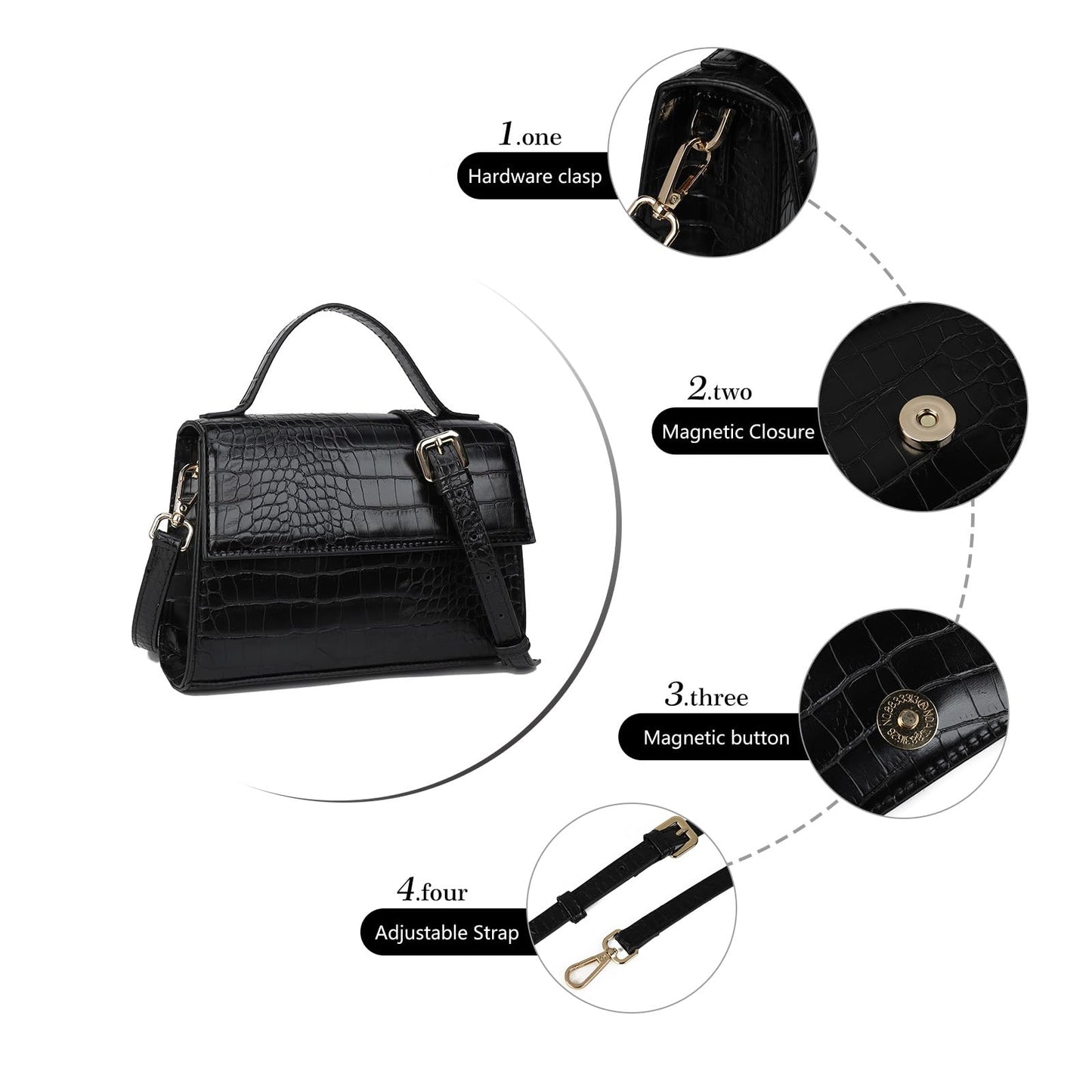 Gladdon Small Leather Crossbody Purse for Women Trendy Ladies Top Handle Shoulder Bags Black