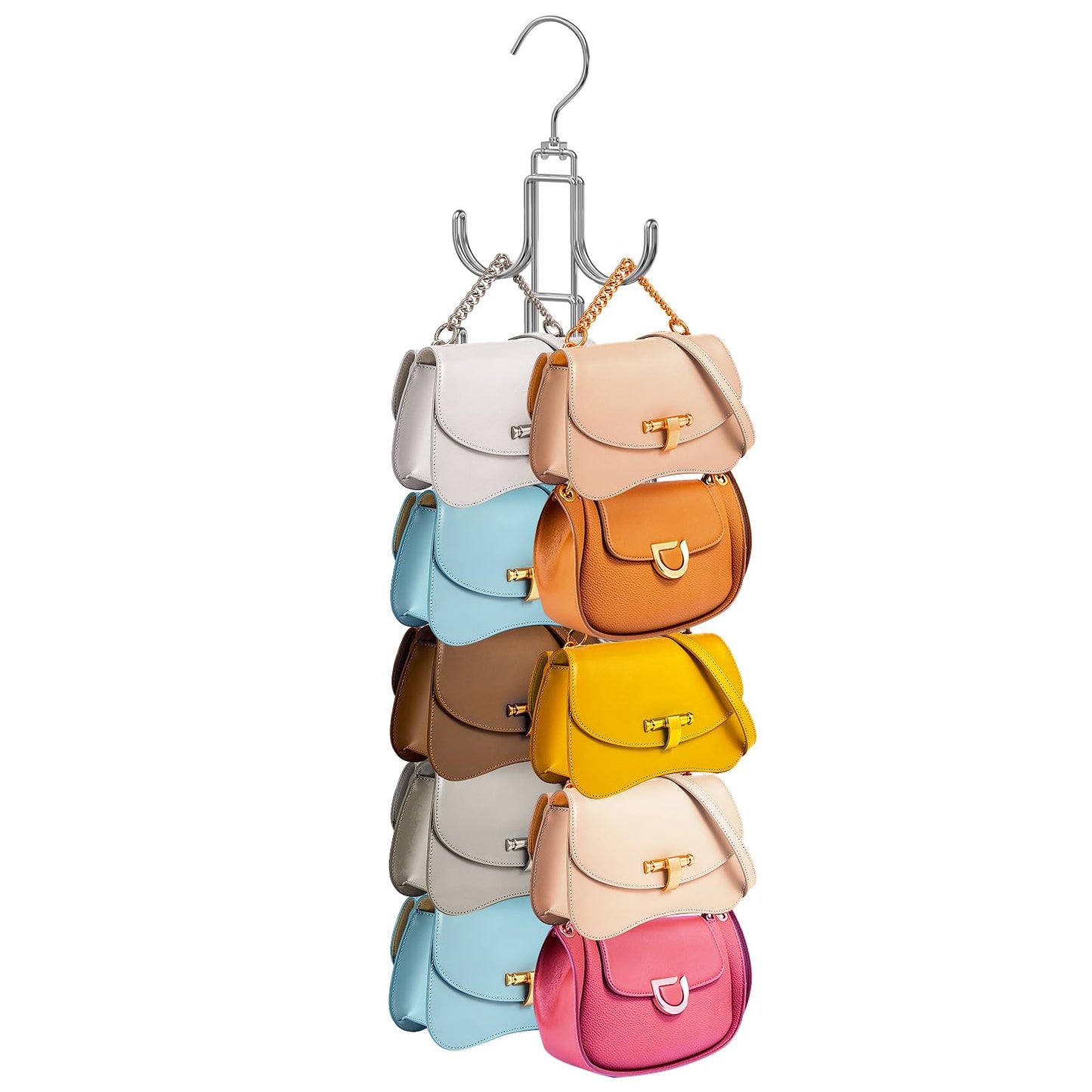 Purse Hanger for Closet, 360 Degree Purse Organizer with 10 Hooks Bag Handbag Hanger Hooks for Purse Hanging, Durable Purse Display Rack Space-Saving Bag Organizer for Women