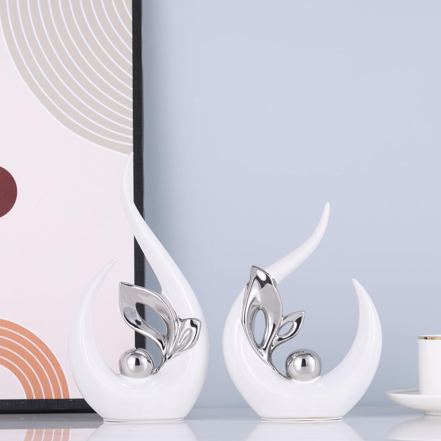 XMGZQ White and Silver Ceramic Statues for Home Décor Accents,Abstract Art Mid Century Modern Decor,Elegante Centerpiece Table Decorations,Sculpture for Entryway,Tv Stand,Mantel,Coffee Table