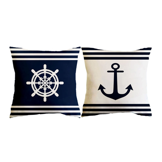 SLHETS Navy Blue Ocean Boat Anchor Throw Pillow Covers 18x18' White Navigation Cushion Case for Sofa Bedroom Cushion Home Decor Set of 2