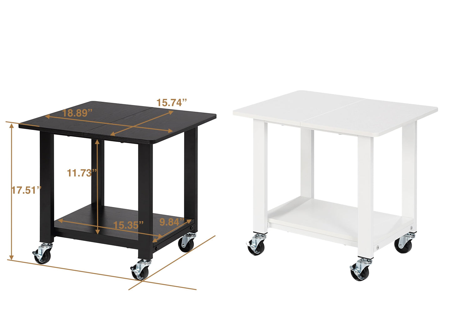 SunnyPoint 2-Tier Under Desk Printer Stand with Storage Shelf and Steel Frame, Industrial Mobile Printer Cart Holder with Lockable Wheels for Home and Office (WHT)