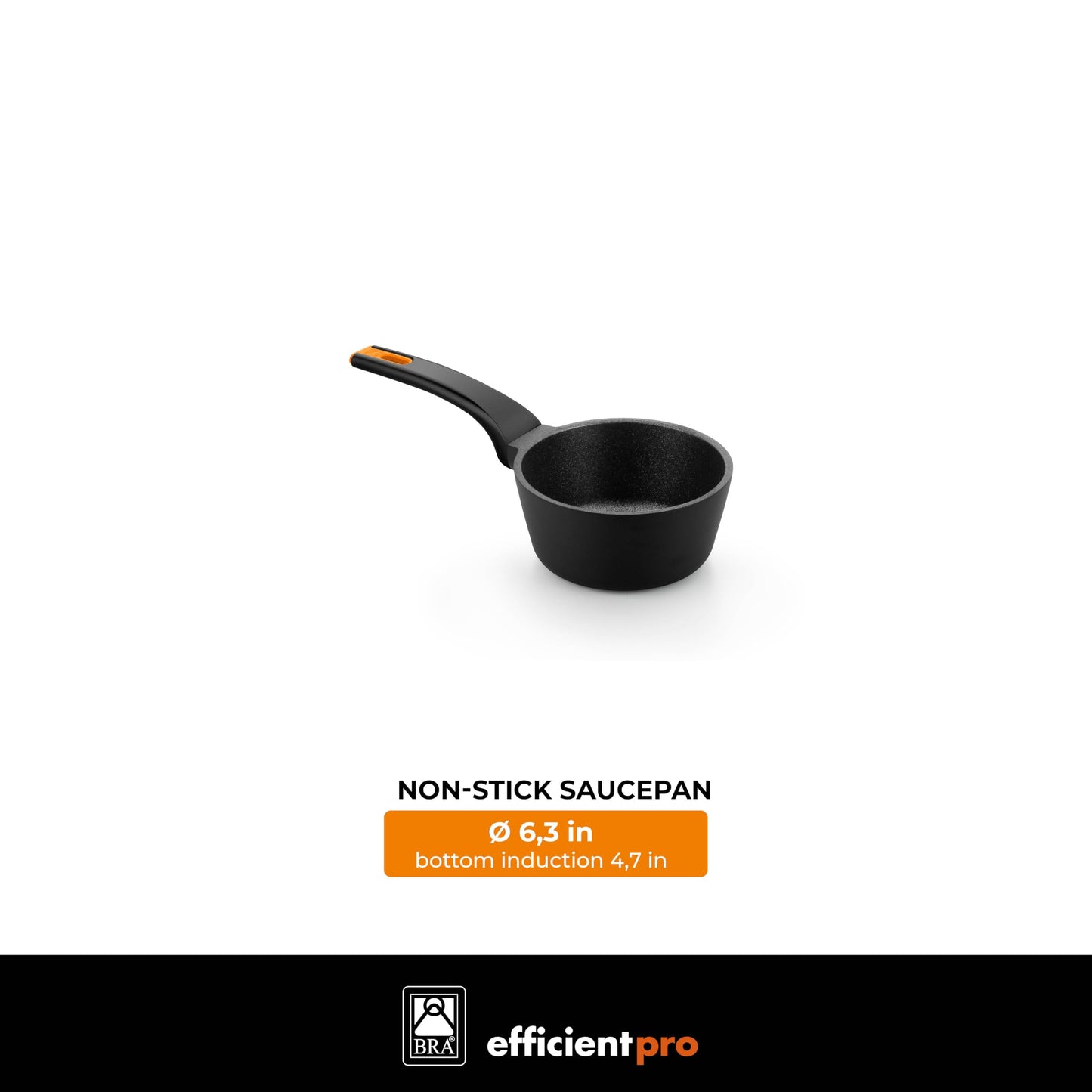 BRA COOKWARE Efficient Pro Sauce Pan | 6.3 inches - 1.13 quarts Non-Stick Cast Aluminum Low Pot | All Heat Sources Compatible | PFOA Free | Ergonomic Heat-Resistant Handle | Non Deformable
