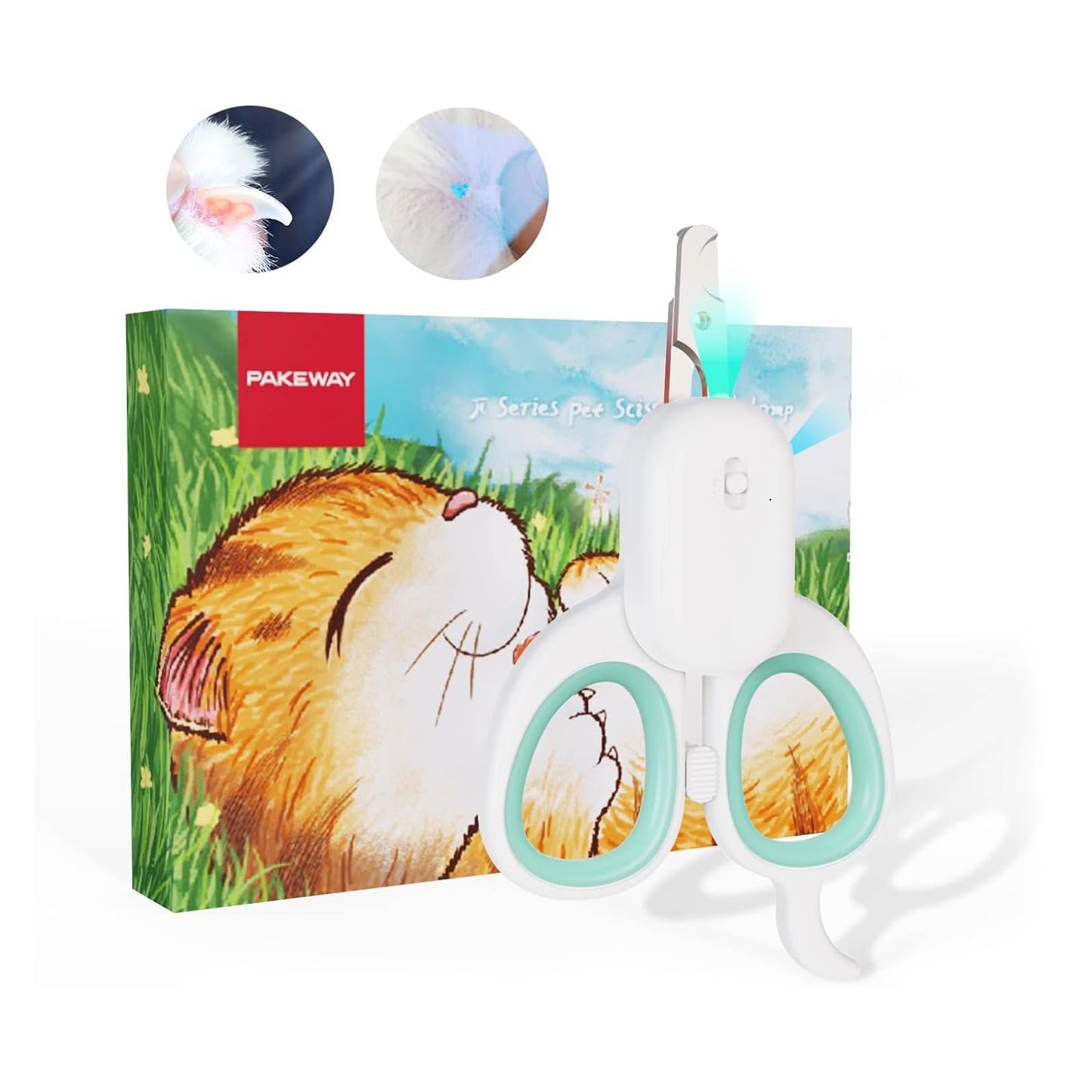 PAKEWAY Pet Nail Clipper with LED & -U-V Light, Cat Claw Trimmer with Ultra Bright LED Light for Nail Bloodline to Avoid Over Cutting, Sharp Angled Blade Grooming Tool for Dog Cat Rabbit Small Animals