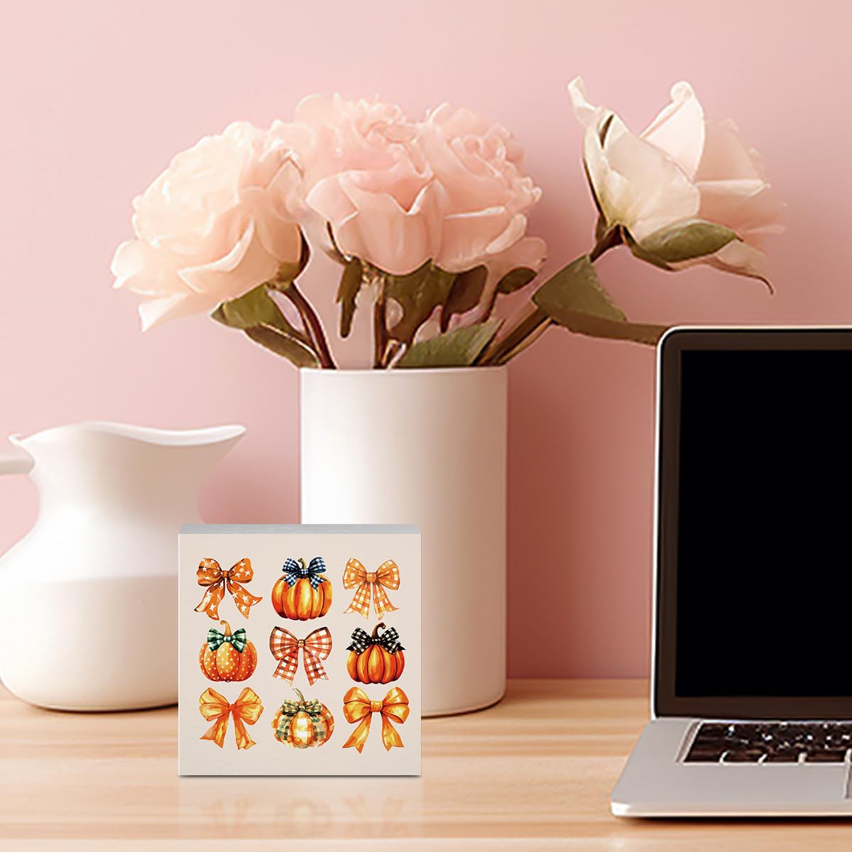 Cute Fall Decor Pumpkin Bow Fall Decorations for Home Office Autumn Thanksgiving Decor Funny Autumn Pumpkin Decorations for Desk Table 5 x 5 inches