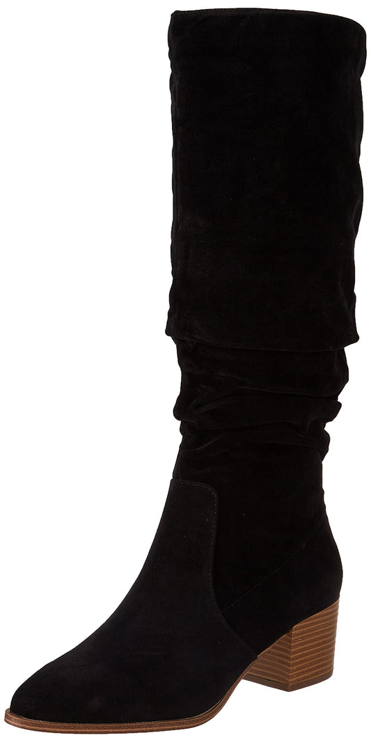 Amazon Essentials Women's Tall Block Heel Boots, Black, 5