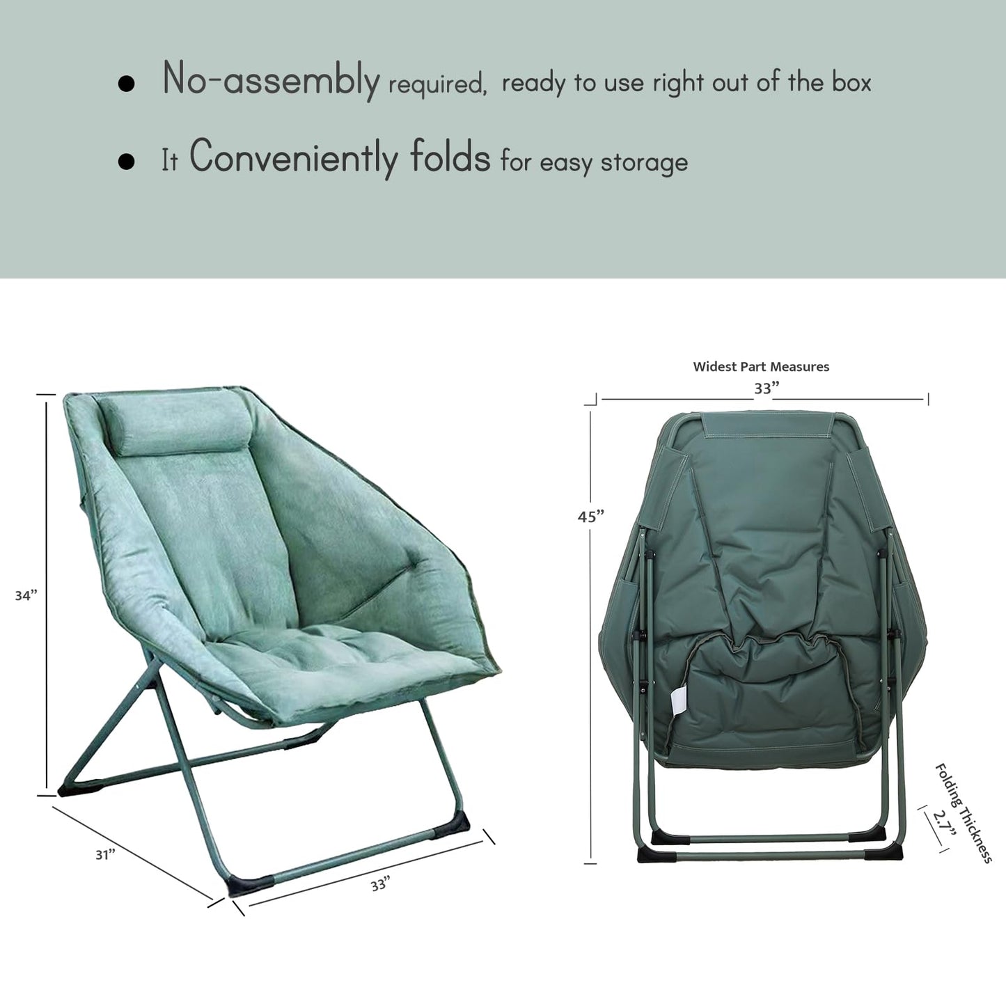 Hexagon Foldable Living Room Chair, Saucer Chair for Adults, Comfy Bedroom Lounge Chair, Moon Chair, Lazy Folding Chair for Dorm Rooms (Chair-Green)